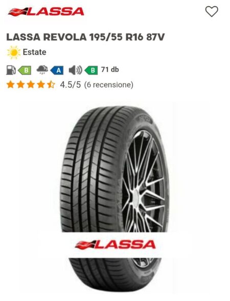 Gomme 195/55 R16 REVOLA 87V LASSA